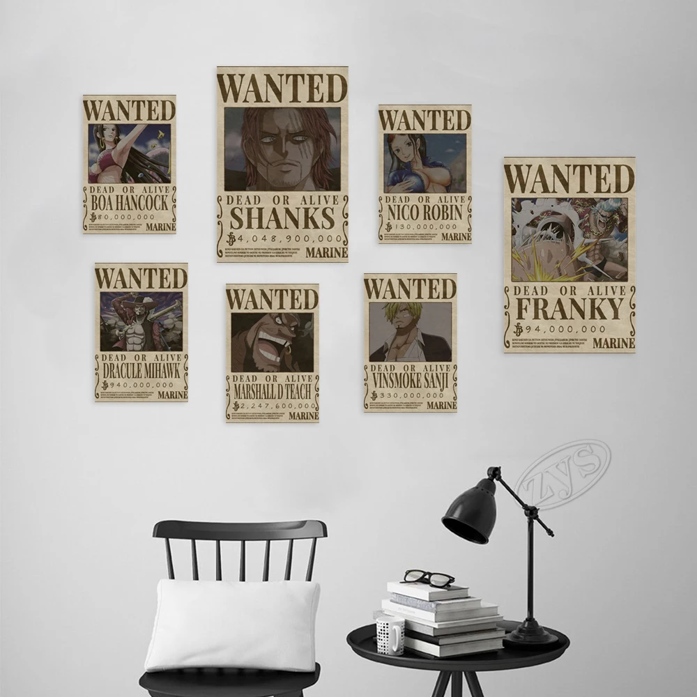 Один кусок бумаги крафт стены Обезьяна D. Картины Luffy Home Roronoa плакат Zoro Vinsmoke Sanji