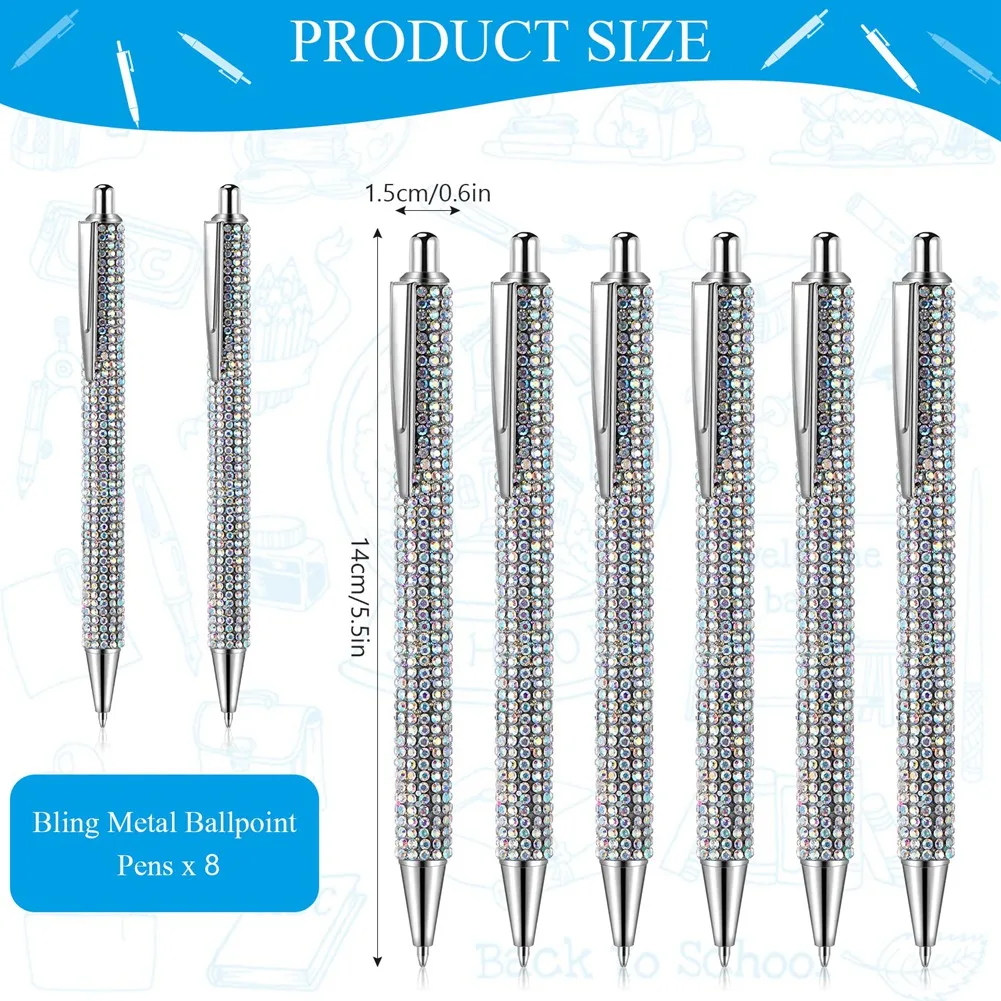 

8Pcs Cute Pen Bling Diamond Pens Christmas Rhinestones Gift Metal Ballpoint Pens Fancy Sparkly Crystal Pens A