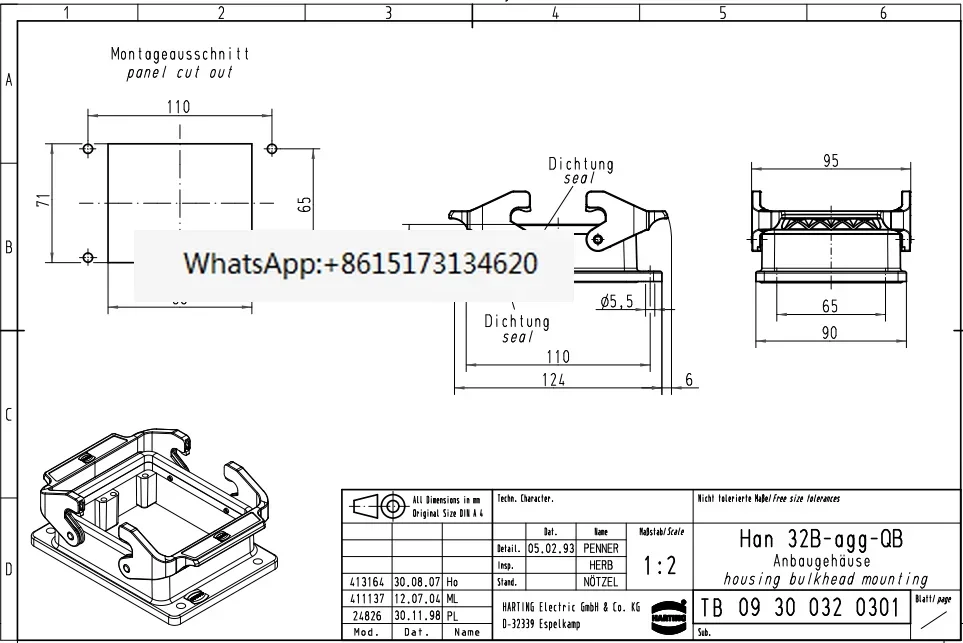 Разъем HARTING 09300320301 открытое основание
