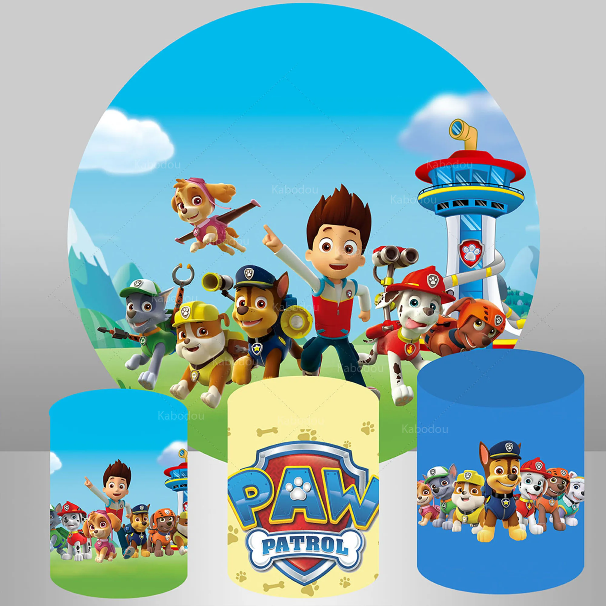 

Round Covers Backdrop Elastic Paw Patrol Boy 1st Birthday Party Background Decor Cylinder Dog Character Photography Prop Banner