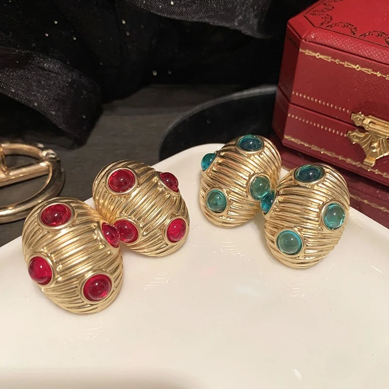 

HandmadeMedieval Style Oval Shell Earrings Atmospheric Slim Baroque Court Style Asian Glass Earrings