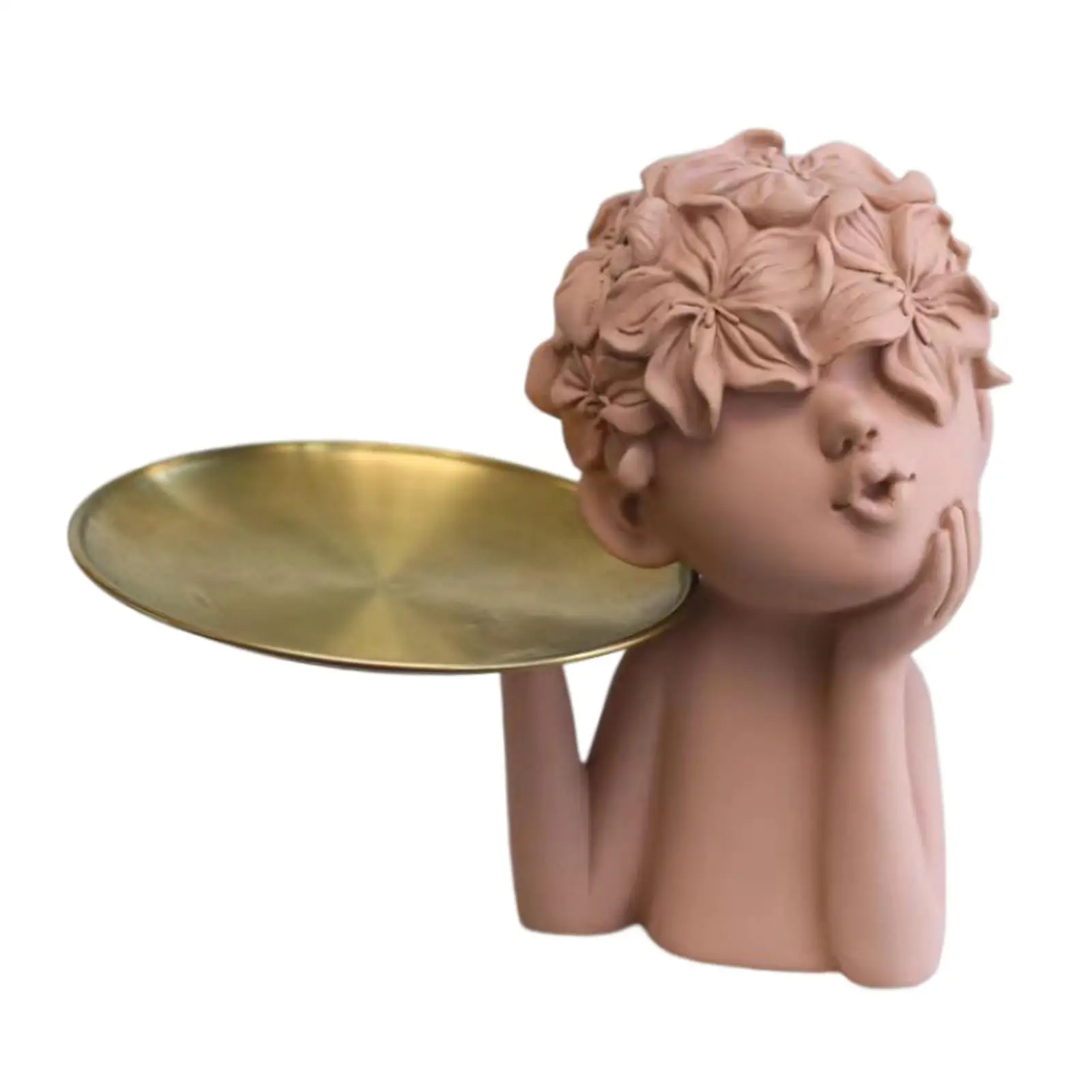 

Petal Girl Statue with Tray Resin Sculpture Tray for Bookshelf Bar Party