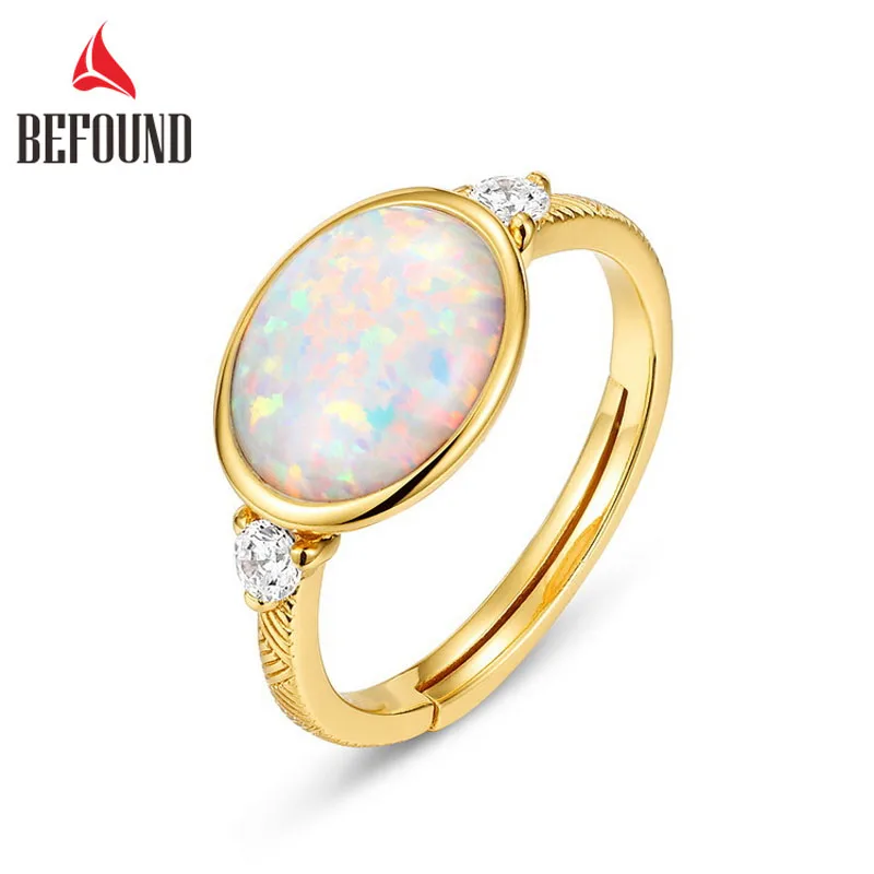 

Fashion Bezel Setting Oval Opal Rings Women Adjustable Gold Color 925 Sterling Silver Rings Finger-ring Arm with Pattern