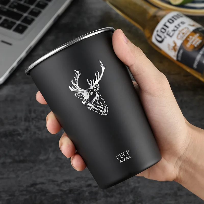 

304 Stainless Steel Single Layer 350ml 500ml Black Cold Drink Mug Portable Beer Coffee Cup Water Bottle