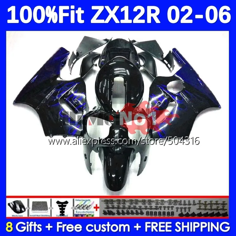 

OEM bljue blk Body For KAWASAKI NINJA ZX-12R ZX 12R 1200 86MC.103 ZX12R 02 03 04 05 06 ZX1200 2002 2003 2004 2005 2006 Fairing