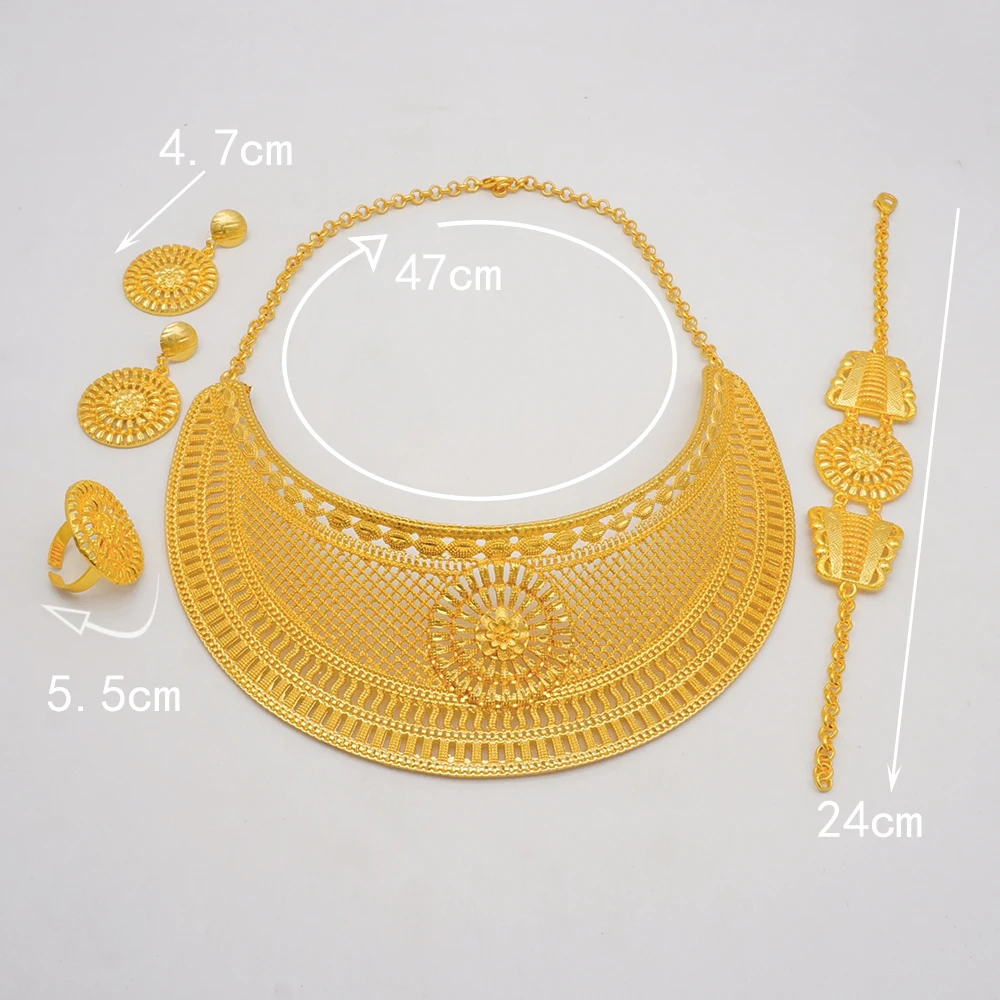 Дубай 24K позолоченные искусственные индийские ожерелья Браслет серьги Нигерия