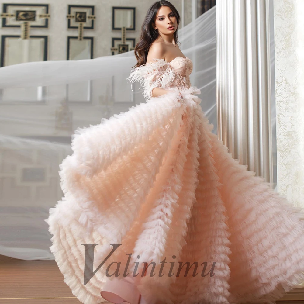 

Glamorous Cap Sleeves Feathers Beadings Lace Layered Evening Dresses Long Luxury Celebrity Appliques Personalised Abendkleider