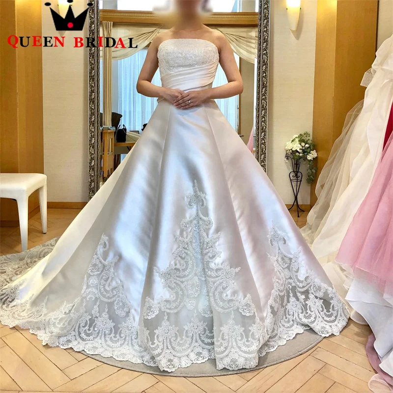 

Exquisite Lace Sequined Wedding Dress Strapless Backless Sleeveless Floor Length Bridal Ball Gowns Vestido De Noiva Custom S01X