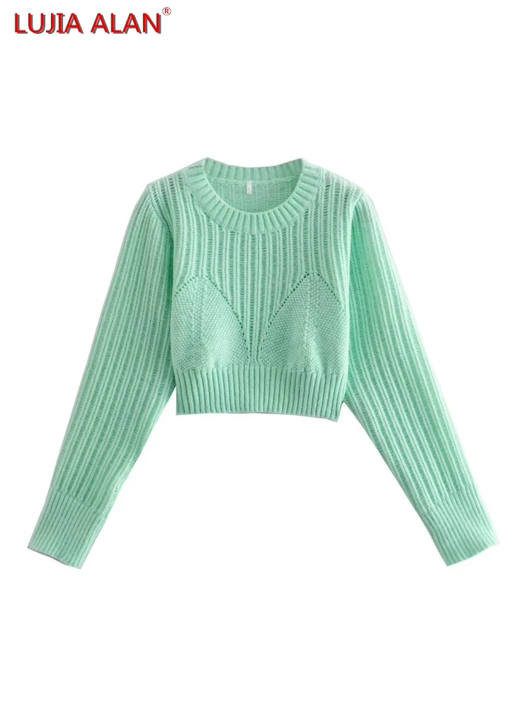 

Женский трикотажный пуловер с вырезами и сеткой, Свободный Топ с длинным рукавом, LUJIA ALAN SW1690