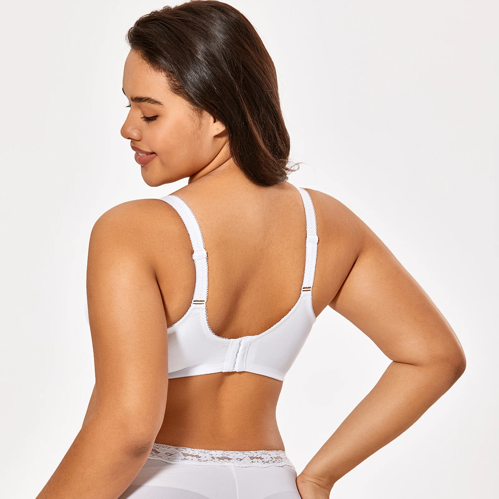 Women's Full Coverage Lace Wireless Non-padded Cotton Bra Comfort Bralette Black White Beige 36-48 C D DD E F G