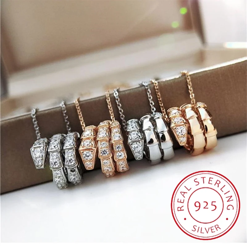 

European Exquisite Jewelry 925 Sterling Silver Full Diamond Snake Head Pendant Ladies Necklace Fashion Brand Luxury Jewelry