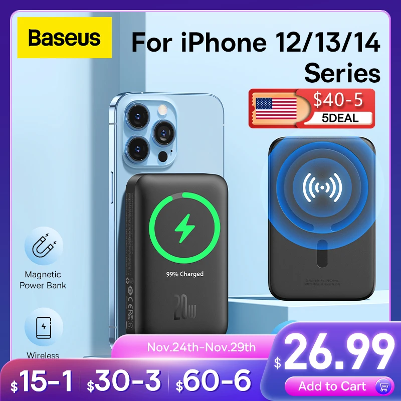 Baseus magsafe Power Bank 6000mAh 20W Wireless Phone Charger External Battery Fast Charging For iPhone 14 13 12 Series Poverbank