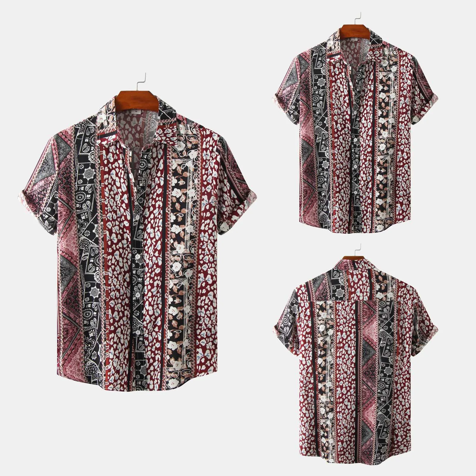 

Mens Fashion And Leisure Printing Buckle Lapel Short Sleeve Shirt Top Deep Apparel