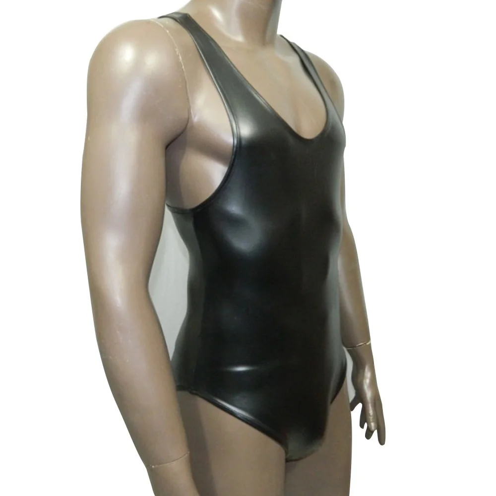 

Men Sexy Leotard Faux Leather One Piece Swimsuit Corset Slim Tight Stretchy Stylish