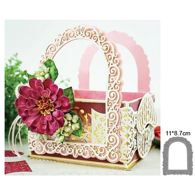 

Portable flower basket doorplate relief metal cutting mold decoration scrapbook mold DIY process card making 2020 new model