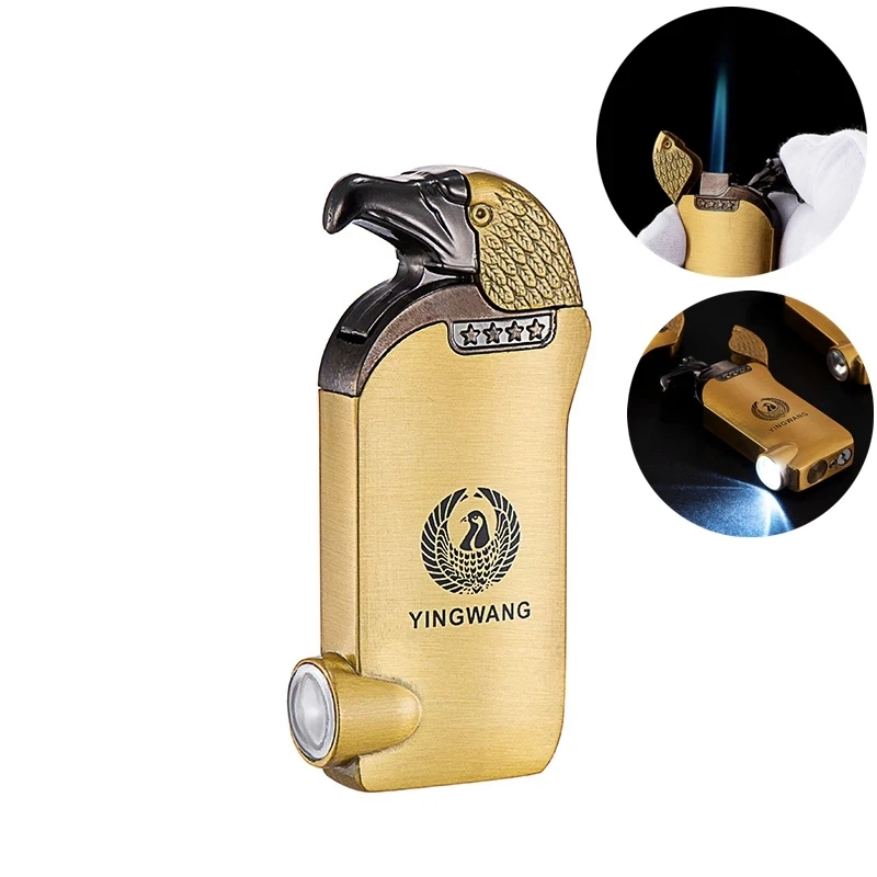 

New Creative Eagle Gas Lighter with Lighting Metal Windproof Blue Flame Butane Lighter Inflated Accessories Men Smoking Gift