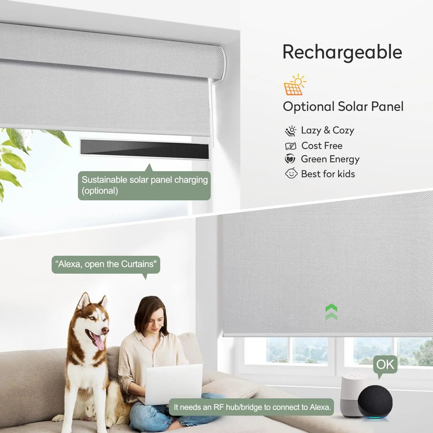 ZSHINE перезаряжаемые умные моторизованные шторы затемняющие солнечные ткани