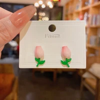 tulip stud earrings exquisite small flower earrings for women girls cute pink small fresh fashion jewelry sweet everyday dating