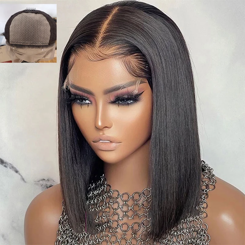 

Natural13*4 Silk Base Lace Front Wigs Short Bob Synthetic Heat Resistant Fiber Bob 4x4 Scalp Top Bob Cut Wig For Women Daily