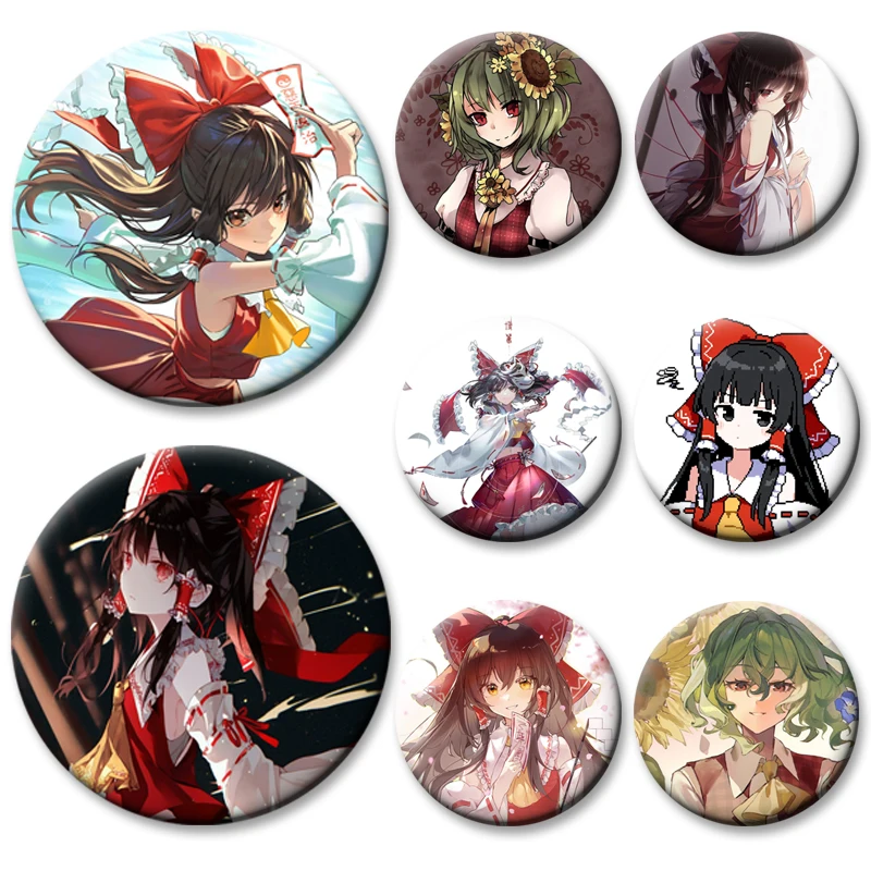 Фото Брошь с HD принтом, значок проекта Touhou, мультяшная фигурка, круглые броши для дисплея, Yuuka Kazami Hakurei Reimu, булавки для лацканов, подарки №1