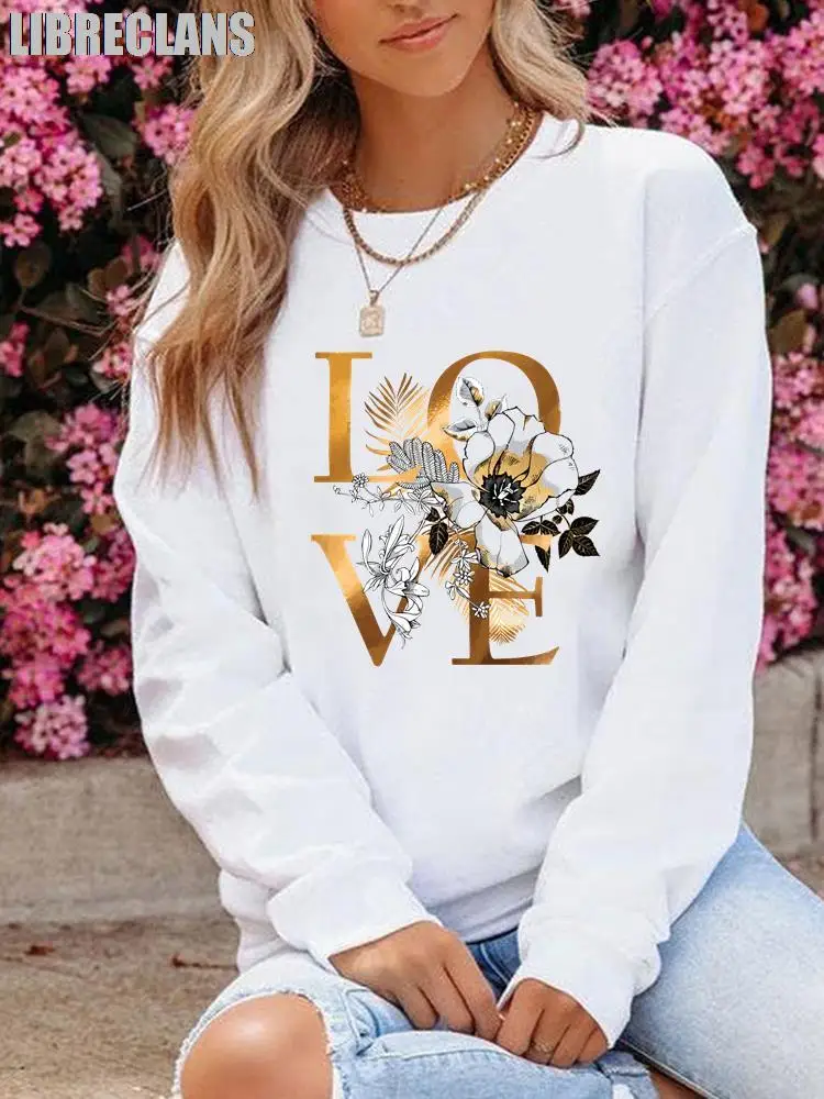 

LIBRECLANS 2023 Autumn New Women's Watercolor Love Trend Cute Fashion Yuan Round Neck Fashion Casual Women's Printed Pullover