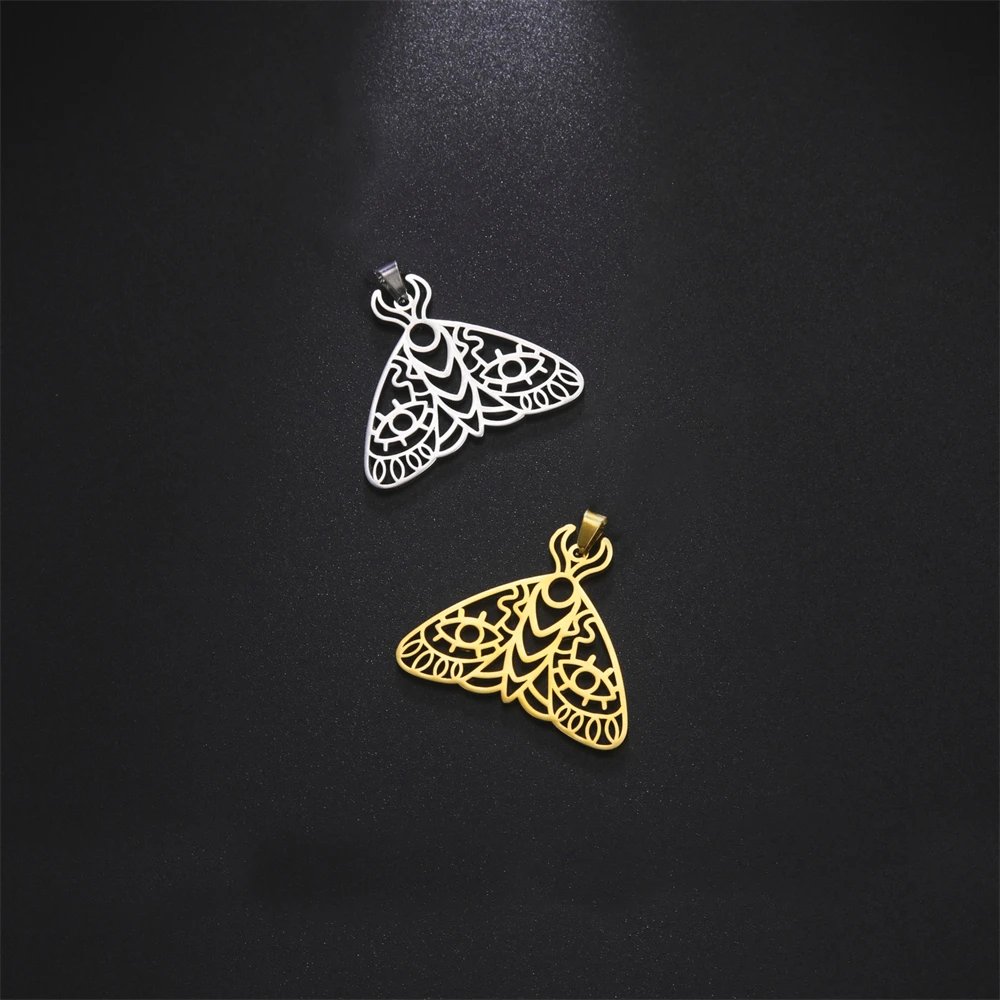 5pcs/Lot Wholesale Hollowed Moth Shaped Pendants Accessories Stainless Steel Diy Handmade Necklace Keychains Insect Charms