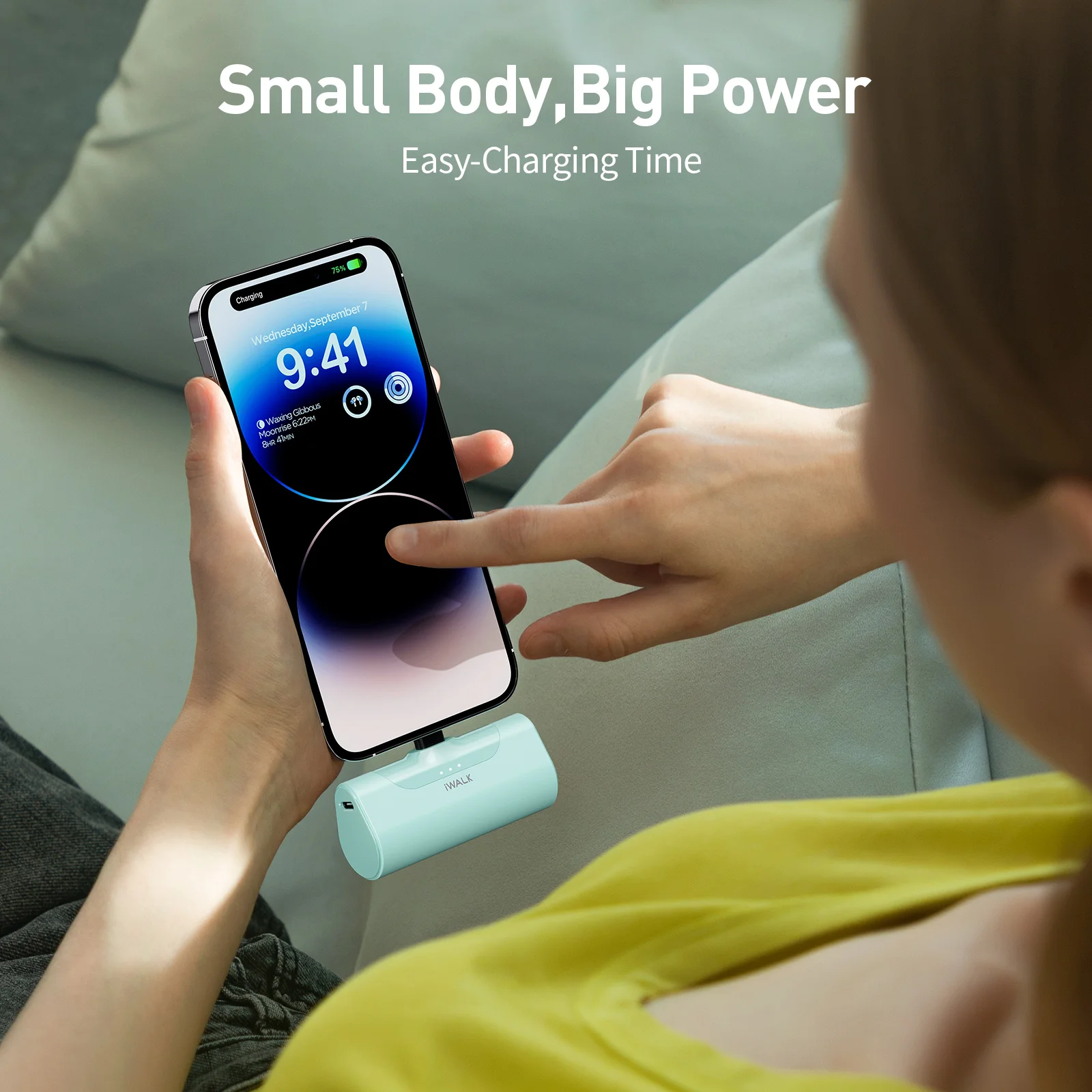 iwalk Capsule Mini поставляется с портативным аварийным блоком питания со встроенным интерфейсом, подходит для iPhone Lightning Type-C.