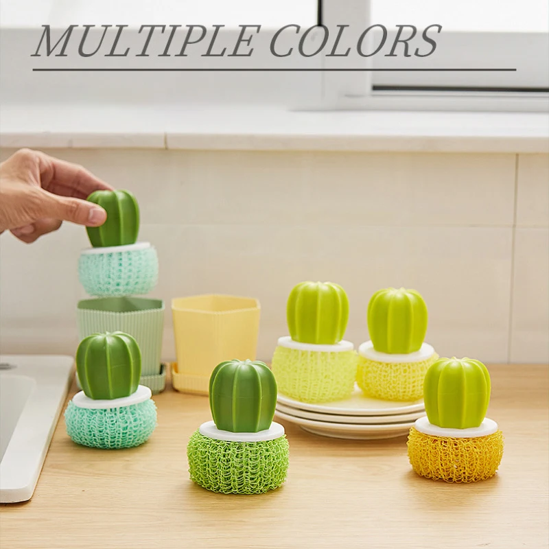 

1Set Cactus Shaped Kitchen Brushes for Cleaning Pots Pans and Washing Dishes Scourer Kitchen Cleaning Tool