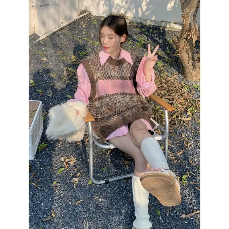 Женский винтажный свитер Y2k жилет женская розовая рубашка в Корейском стиле