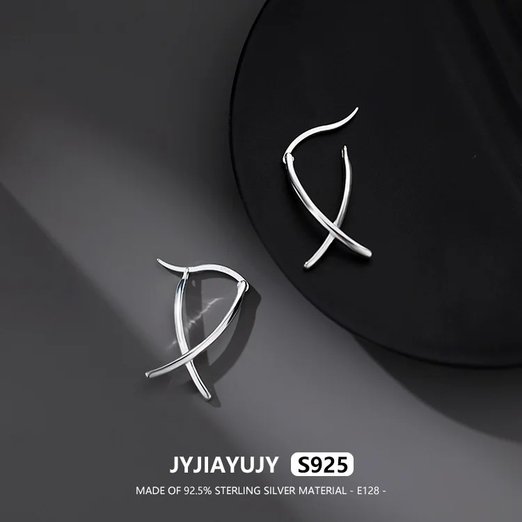 

JYJIAYUJY 100% Sterling Silver S925 Earrings Cross Shape Wavy Pattern Secure Clasp Design Smooth Surface Jewelry Daily Use E128