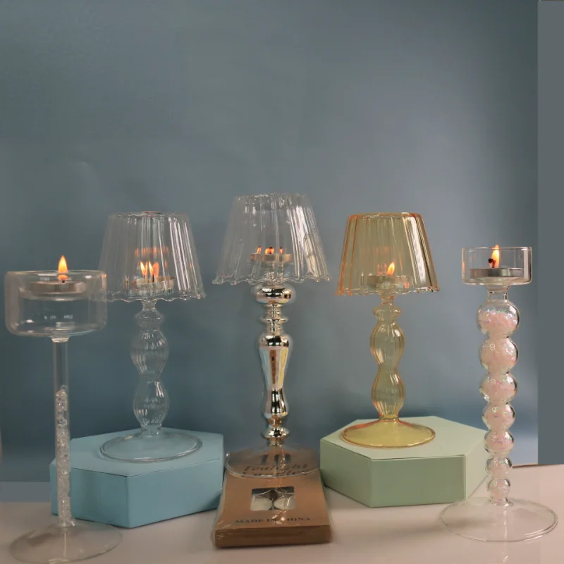 

Wedding Candle Holder Centerpiece Decorative Tealight Glass Vase Candle Holder Oil Burner Chandelier Bougeoir Home Decoration