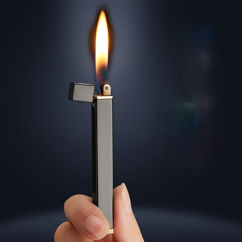 

Mini Square Long Grinding Wheel Open Flame Lighter Metal Simple Creative Lady Lighter Small Body Big Power Smoking Accessories