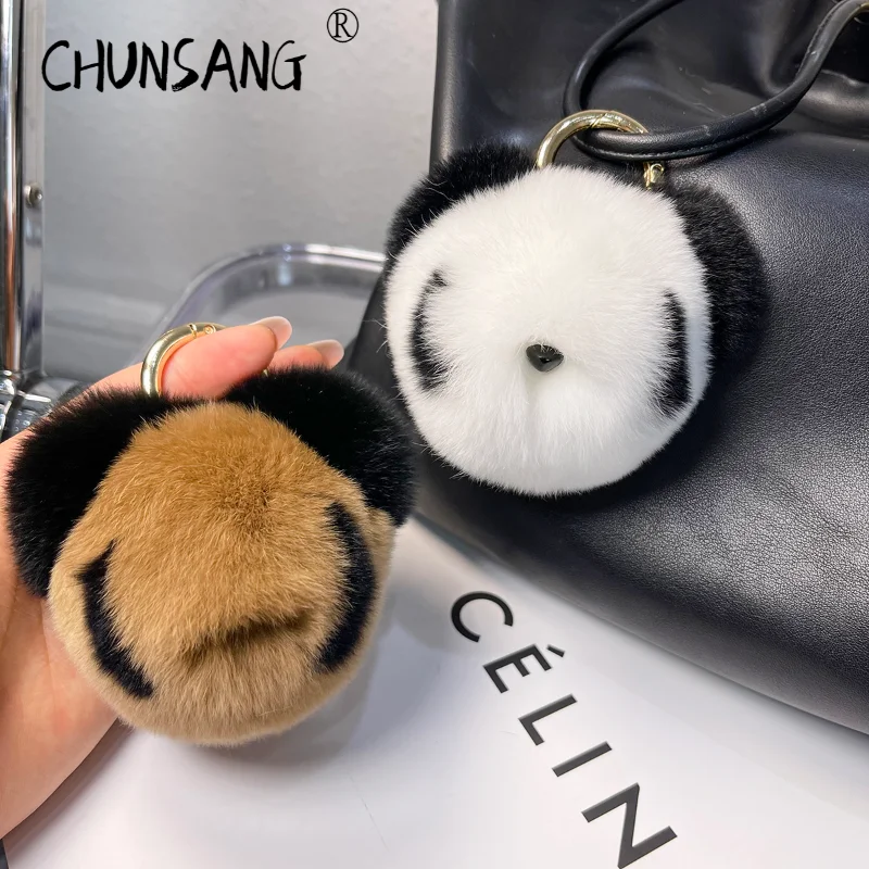 

Panda Natural Rabbit Fur Real Fur Handmade Cute Key Chain Bag Accessory Car Keychain Keyrings Gift for Women Girl Accessories
