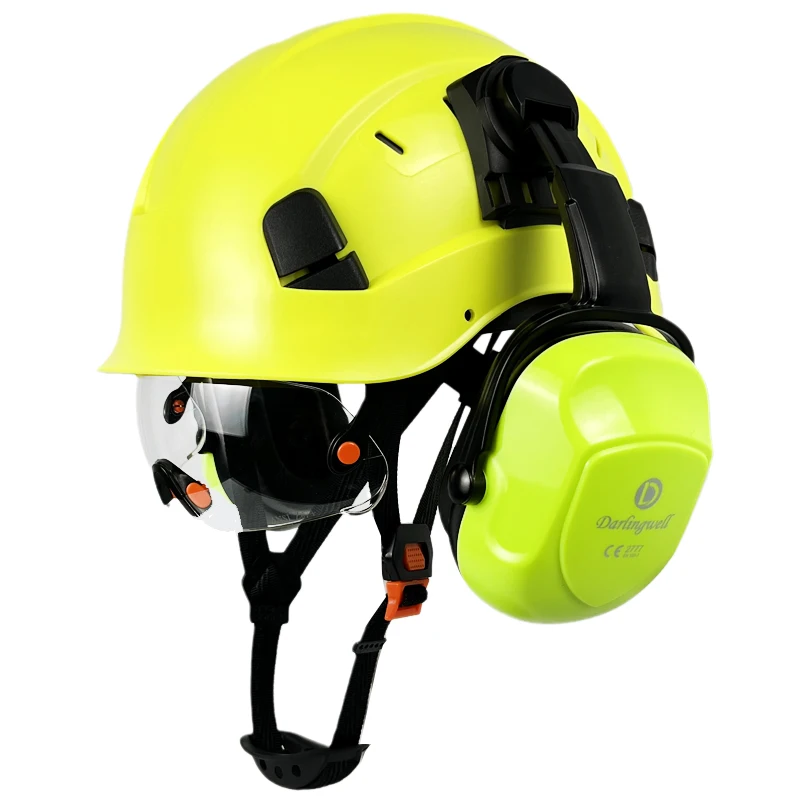 

CE EN397 Construction Safety Helmet With Inside Visor and Earmuff For Engineer ABS Hard Hat ANSI Industrial Work Head Protection