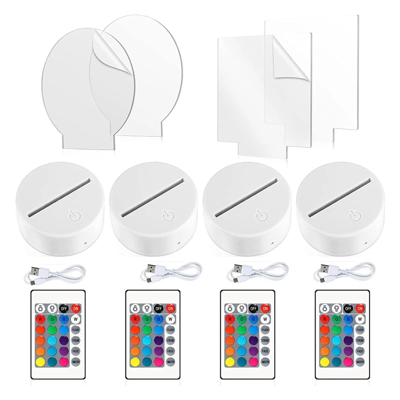 

4Pack LED Light Lamp Base With Acrylic Panel Lamp Light Display Base Show Stand For Room Restaurant Bar Shop Cafe Office