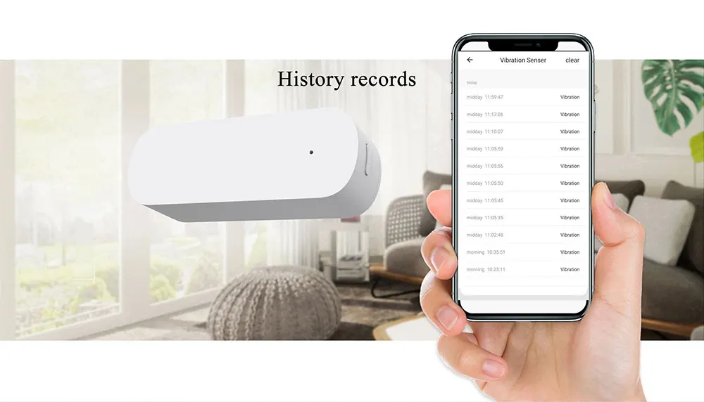 Датчик вибрации Tuya ZigBee 3,0, детектор движения и удара, с записью истории (art.: 3920be72525ea) - 3920be72525ea