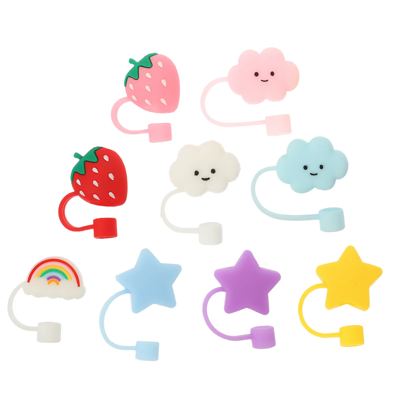 

9 PCS Stainless Steel Straws Protector Plastic Covers Cap Reusable Caps Cartoon Protectors Pvc Reliable