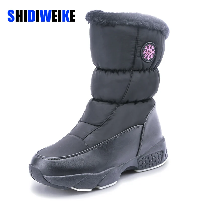 

Зимние женские ботинки высококачественные теплые зимние ботинки удобные ботинки до середины икры без шнуровки уличные водонепроницаемые ...