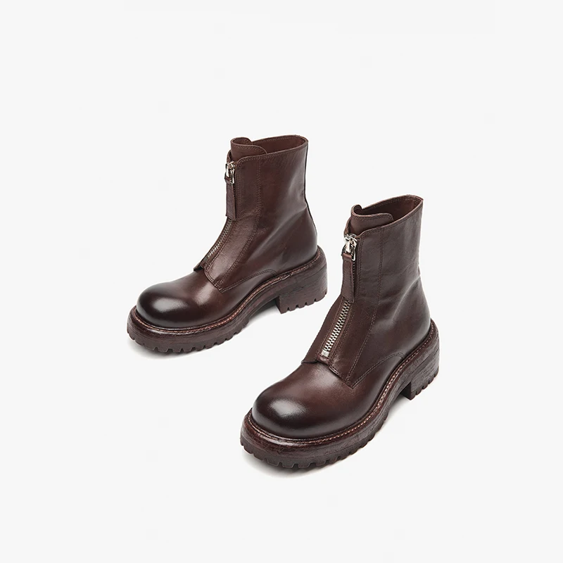 Ботильоны BEAUTODAY женские кожаные лошадиные полусапожки на платформе с круглым