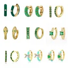 CANNER 2021, трендовые круглые серьги Huggie с зеленым элементом, с подвеской, серебряная табличка, серьги с кристаллом для женщин, 2 шт.