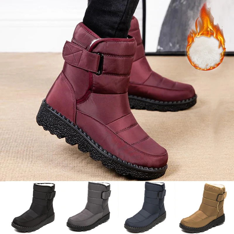 

Женские ботинки, женская обувь в стиле панк для снега, обувь на платформе без застежки для женщин, меховые ботильоны, водонепроницаемые новы...