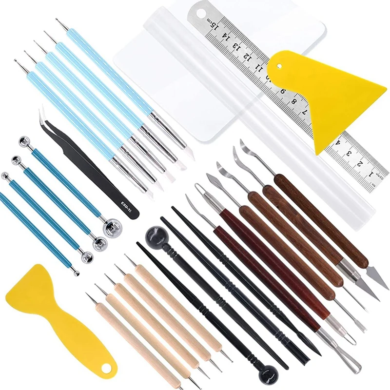 

JEYL 30Pcs Clay Sculpting Modeling Set Including Ball Stylus Dotting Tools Dual Purpose Silicone Tools For Pottery Clay