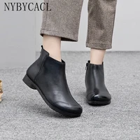 winter flat women shoes ankle boots retro casual plus size 43 short boots female zipper solid color warm flats boots botas mujer