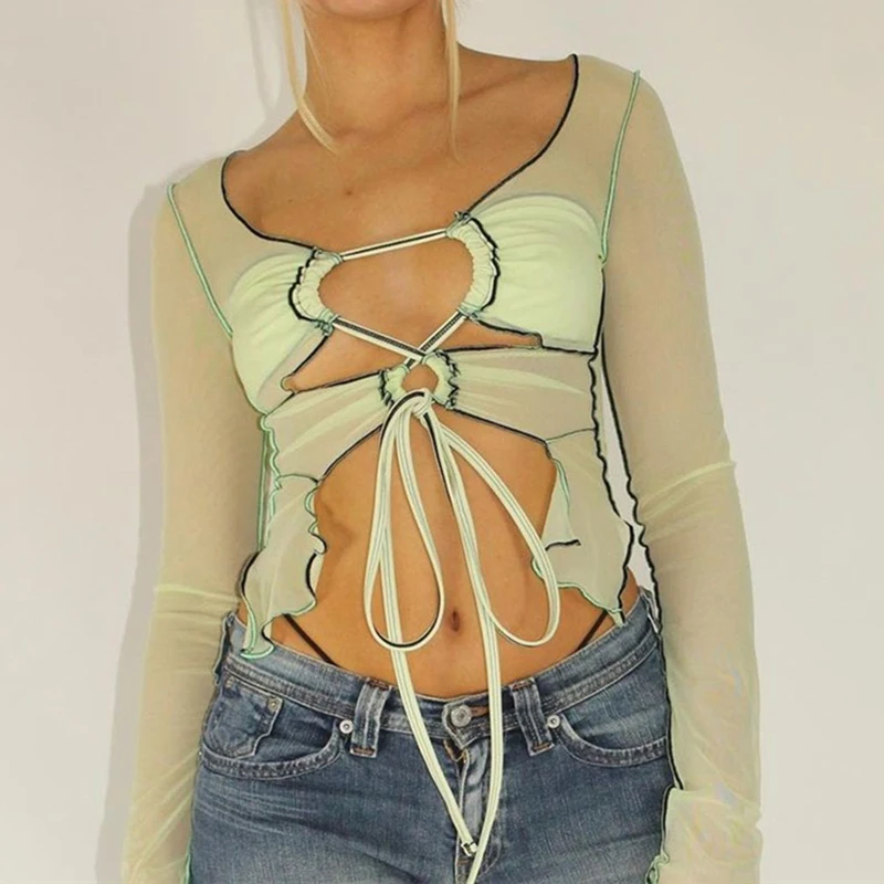 Сексуальная облегающая футболка с запахом на груди Y2K Fairycore Grunge Harajuku футболки