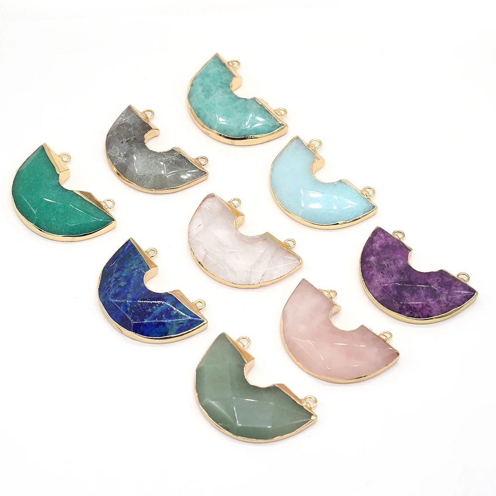 

Natural Stone Rose Quartz Half Round Double Pendant Connector For Jewelry MakingDIY Necklace Accessory Healing Gem Charm Gift1PC