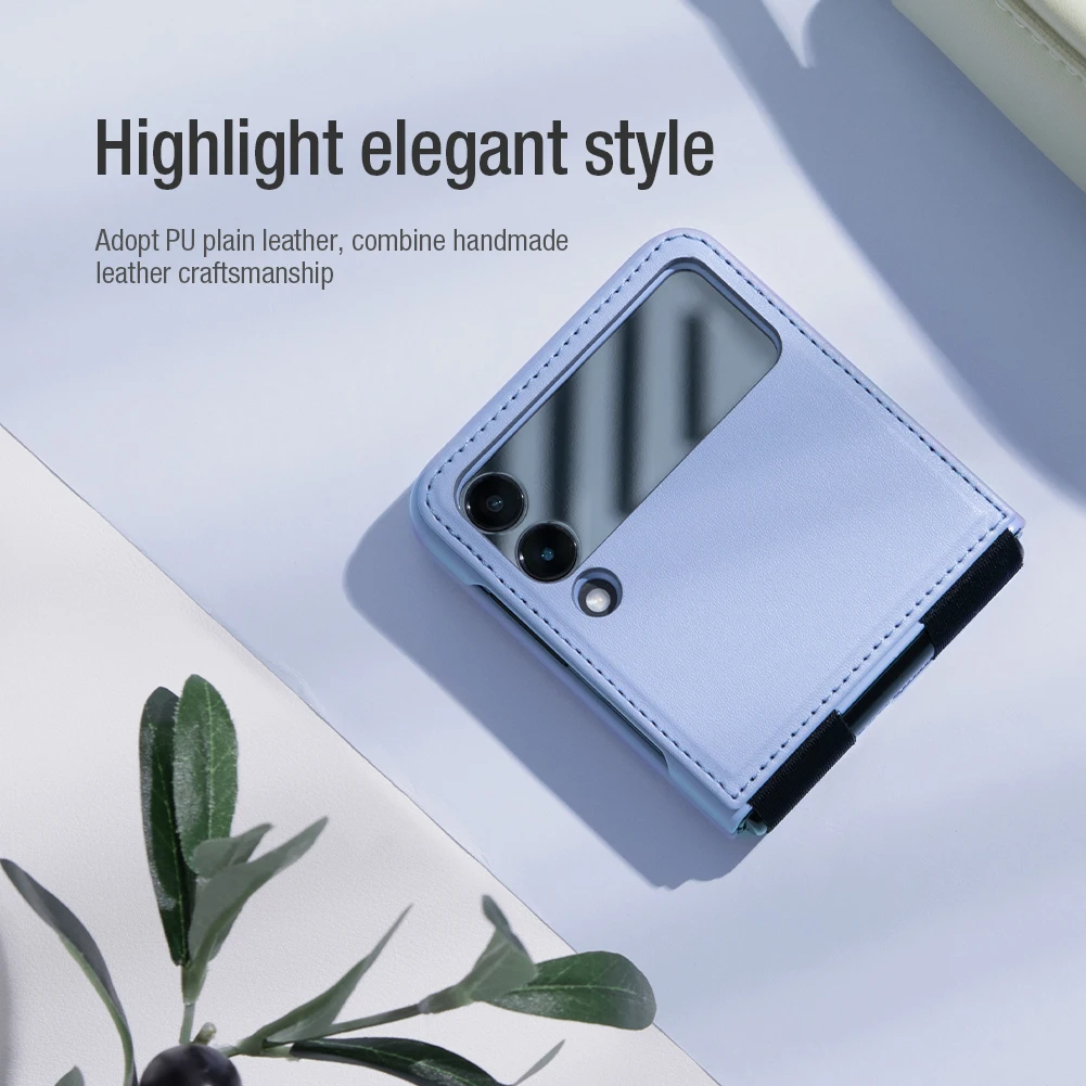 NILLKIN Fresh Fine Frain Leather Texture Case For Samsung Galaxy Z Flip 3 5G Adopt PU Plain Combine Handmade |