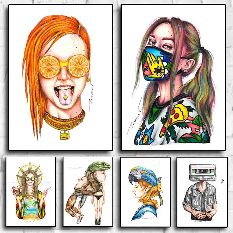 Arts Poster Aesthetic Sketch Creative Women Fruit Eyes Canvas Print Wall Art Home Gallery Girl Room Decor