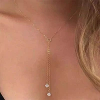 delysia king creative retro simple y shaped tassel crystal bead long necklace