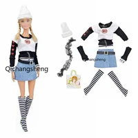 fashion 11 5 doll outfits set for barbie clothes shirt jeans skirt hat socks handbag 16 bjd accessories playhouse toys