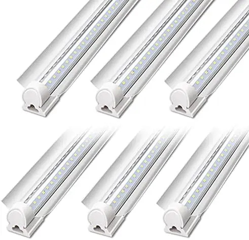 

LED Shop Light, 72W 9000LM 6500K, Clear Cover Linkable LED Tube Lights, Integrated T8 Light Fixture, V Shape LED Ceiling Lights